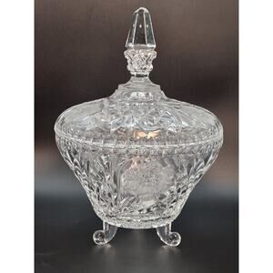 VINTAGE WEST GERMANY LEAD CRYSTAL CLEAR GLASS FOOTED DECORATIVE CANDY DISH